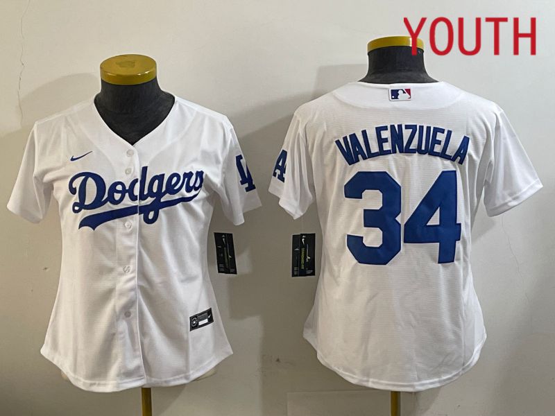 Youth Los Angeles Dodgers 34 Valenzuela White Game 2024 Nike MLB Jersey style 11206